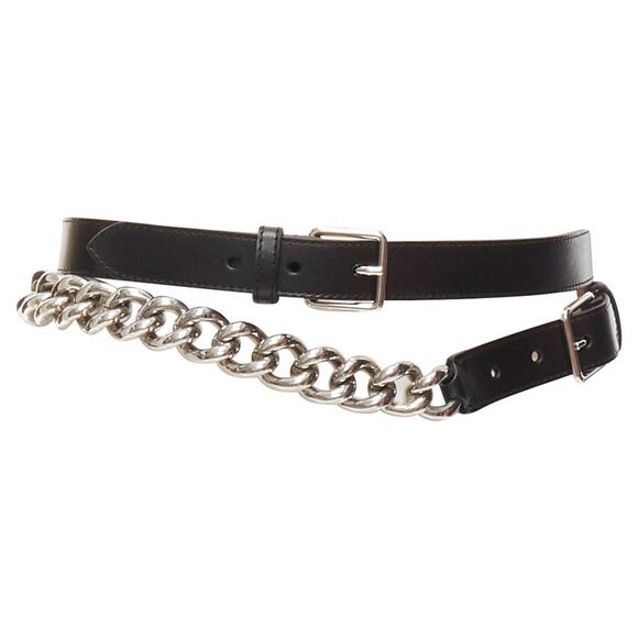 Alexander Mcqueen Leather Silver Chunky Metal Chain Wrap Belt - Picture 3 of 6